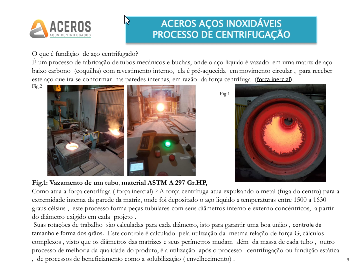 Desenho técnico do processo de centrifugação da Aceros.