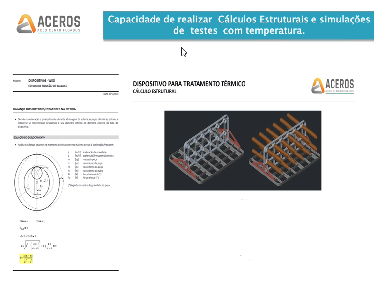 Cálculos estruturais e simulações com temperatura.