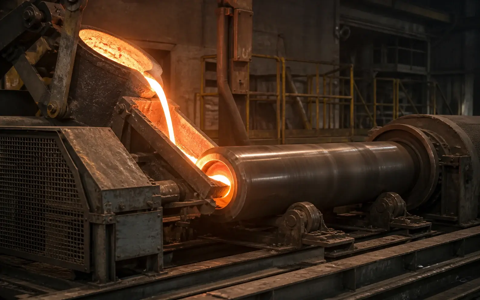 Vazamento de aço em máquina de fundição centrífuga horizontal